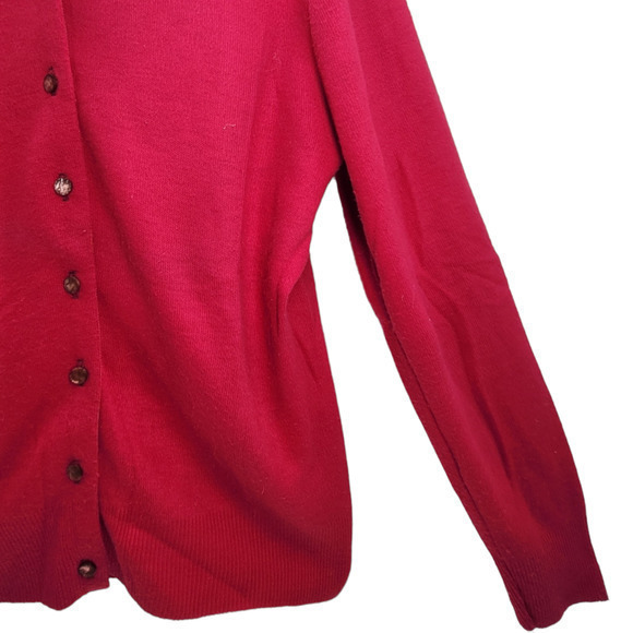 Vintage 80s Hot Pink Tight Knit Long Sleeve Button Down Cardigan Sweater - Picture 8 of 10